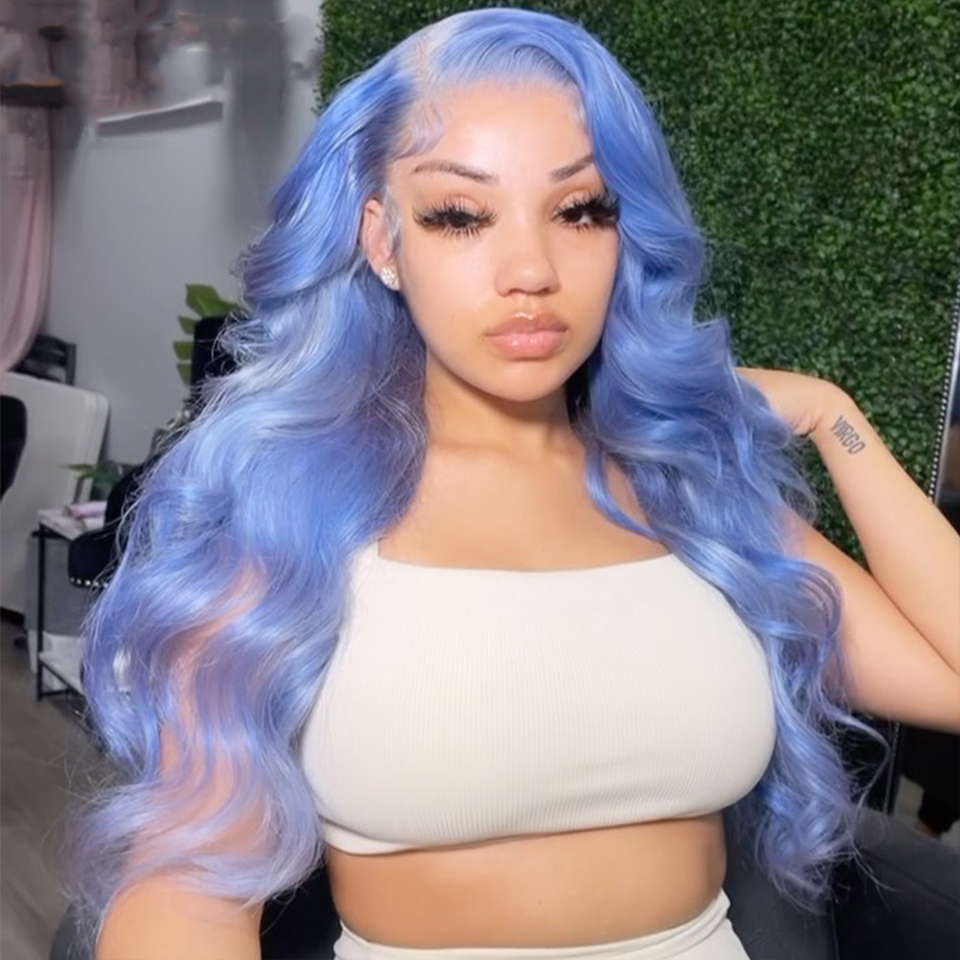 Peruvian Blue Colored Human Hair Wigs for Women Preplucked Transparent 13x4 Lace Frontal Wig 613 Body Wave Lace Front Wig Cosplay Synthetic Wig