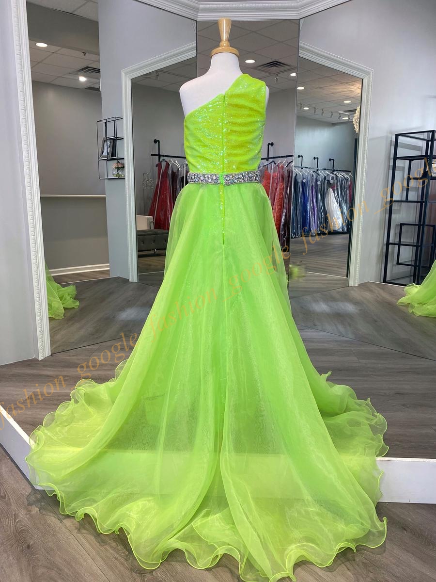 Little Girl Pageant Jumpsuit Dress 2024 Crystal Organza Overskirt One-Shoulder Kid Fun Fashion Runway Romper Party Gown Toddler Teen Preteen Miss Bell
