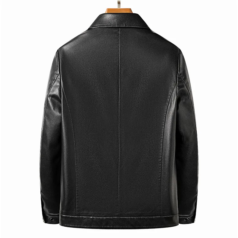 Men's Leather Faux Leather YN-2335 Spring and Autumn Men's Genuine Leather Polo Mock Neck Jacket Fashion Slim Sheepskin Coat Black Grey Husb