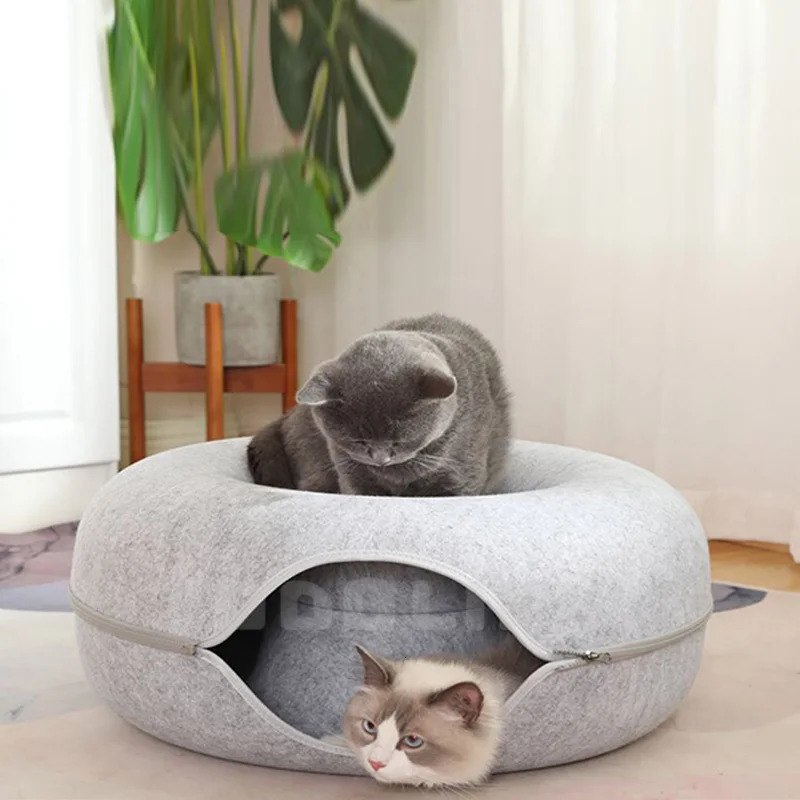 Cat Toys Cute Cats Tunnel Toys For 2 Pets Donut Cat Bed Interactive Game Toy Indoor Kitten Sports Equipment Sleeping House Training Props 231011