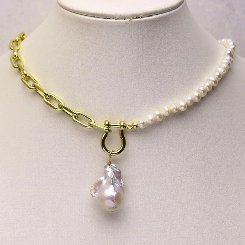 Chokers 3 Strand 45mm Pearls necklace Natural pearls Pendant link metal chain women gift jewelry 9796 231010
