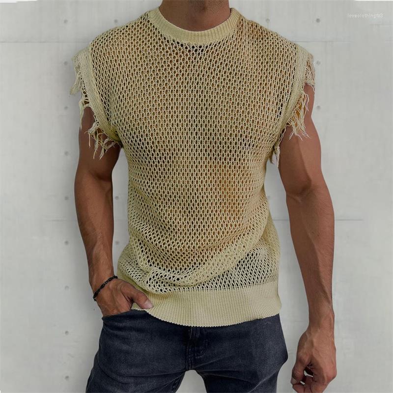 Men's Summer Sleeveless Sweaters | Crewneck Hollow-Out Knitted Casual Top