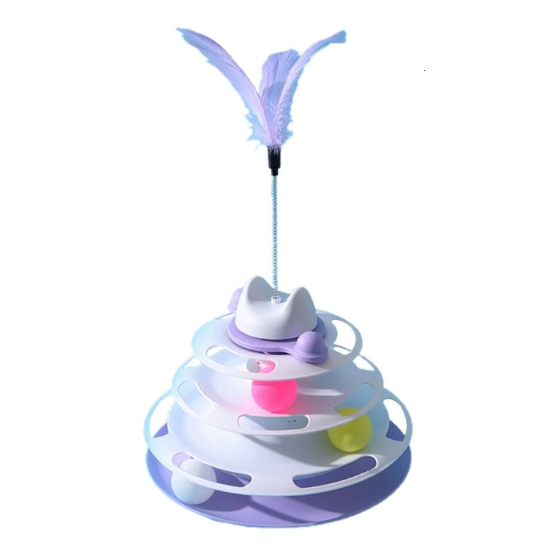 Cat Toys Cat Feather Toy Kitten Roller Track Balls Cats Tower Toy Balls Interactive Cats Toy Indoor Turntable Toy for Boredom Cat 231011
