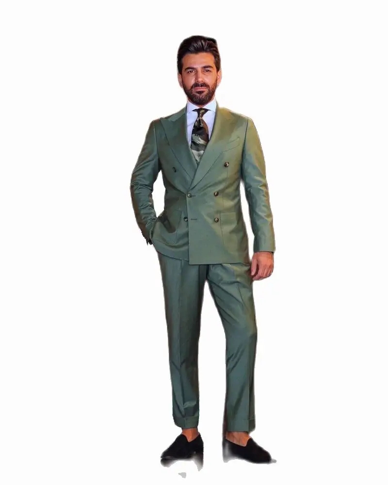 Suits for Men 2 Pieces Slim Fit Double Breasted Tuxedos Patch Pockets Jackets Costume Mariage Homme