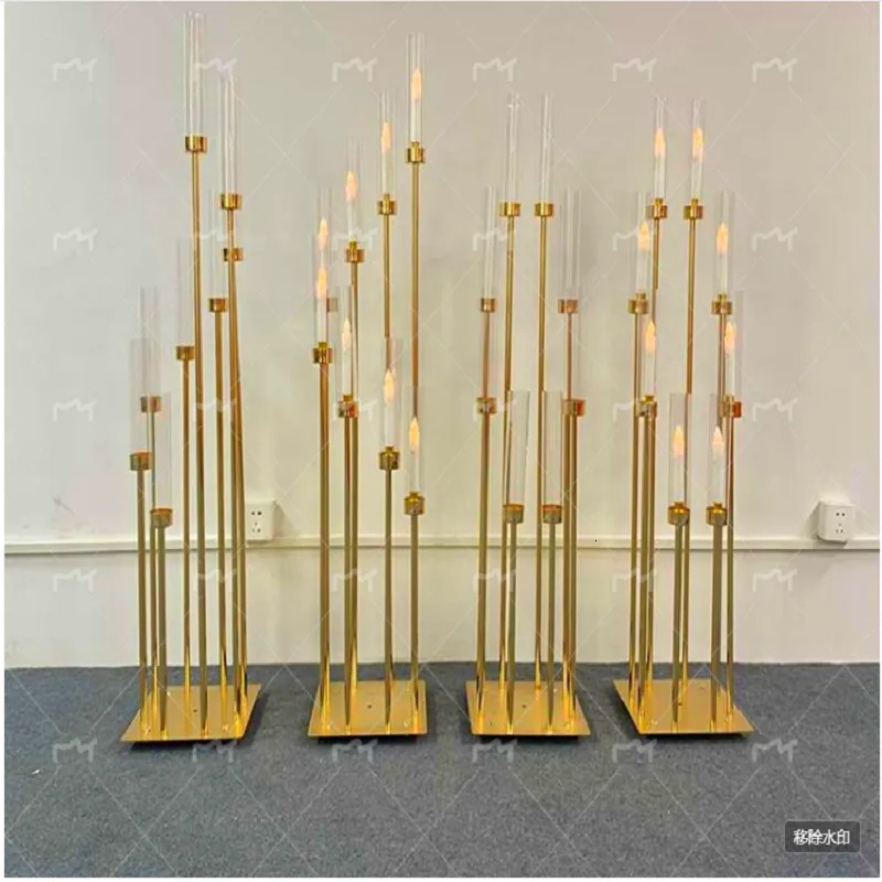 Decorative Objects Figurines 4510pcs 8 Heads Metal Candelabra Candle Holders Road Lead Table Centerpiece Gold Candelabrum Stand Pillar 231010 XJ260305