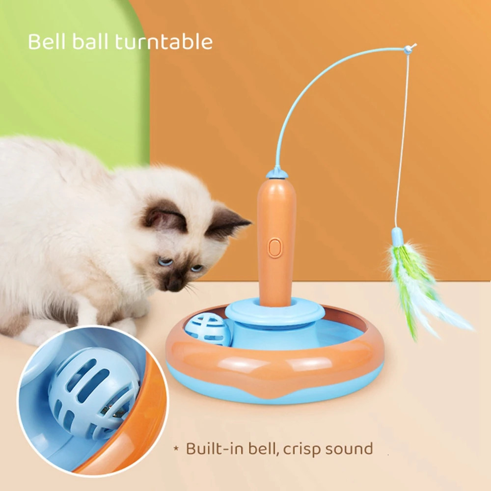 Cat Toys 2 In 1 Electric Cat Stick and Tracks Toy Automatic Rotating Interactive Cats Toys Tracks Ball Turntable Pet Kitten Funny Sticks 231011