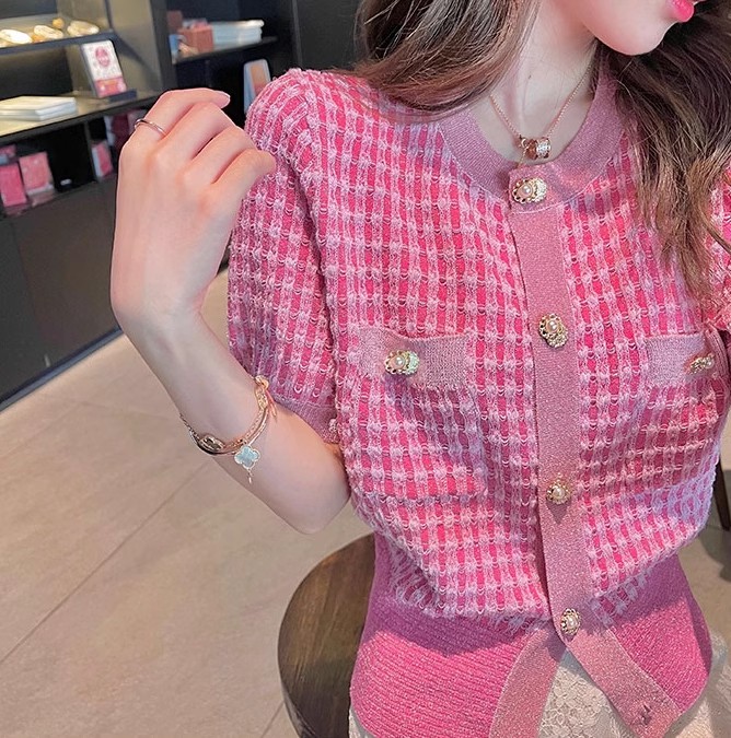 Womens elegant lurex short sleeve knitted tees sweater tops SMLXL