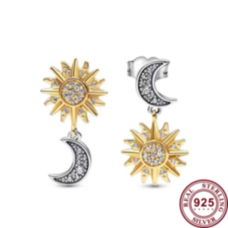 2023 New Silver Women's Creative Sun Moon Ring Pearl Earrings Women's Festival High Quality Gift