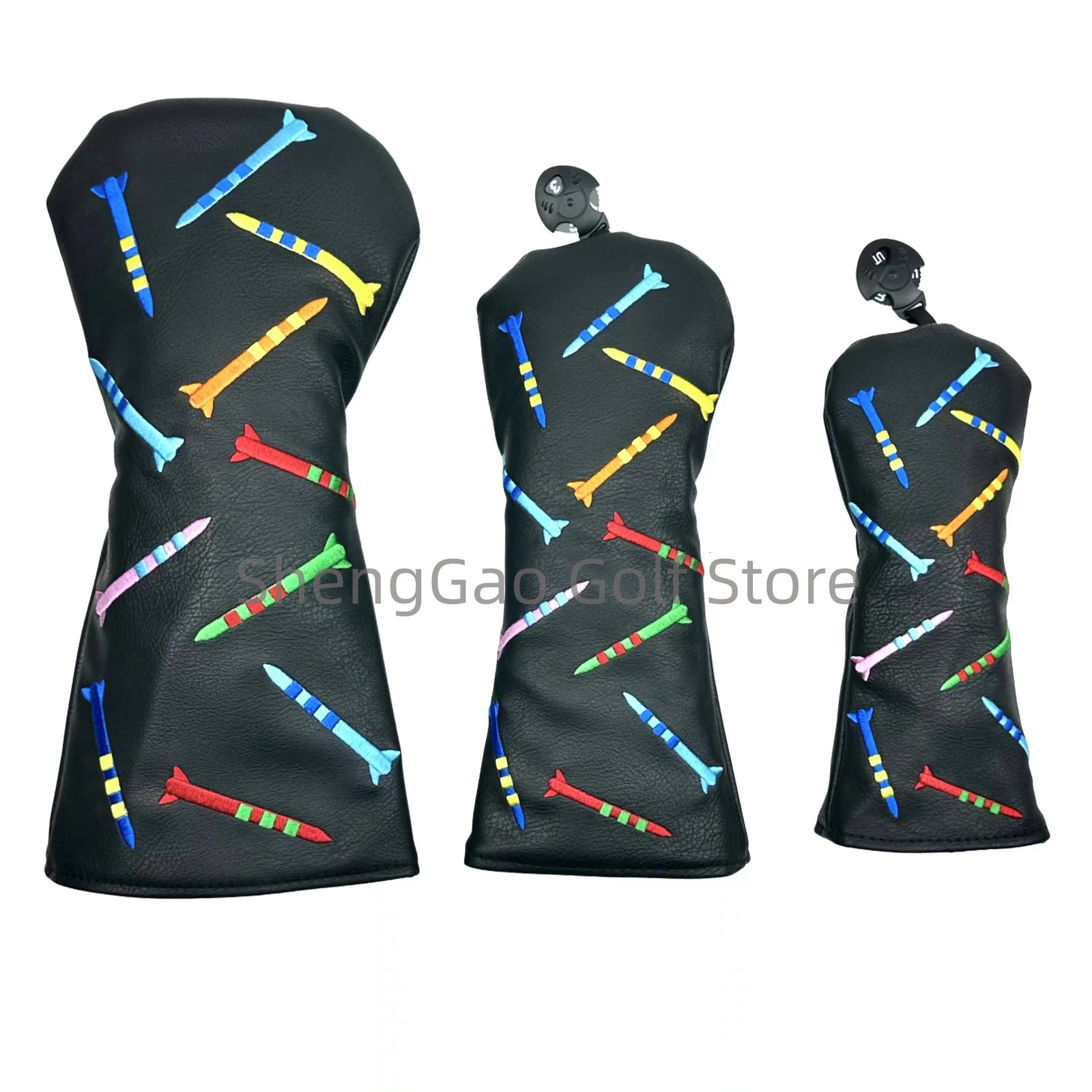 Other Golf Products Rocket pattern Head cover Driver Covers Fairway Wood Hybrid Putter Cover Pu Leather 231011