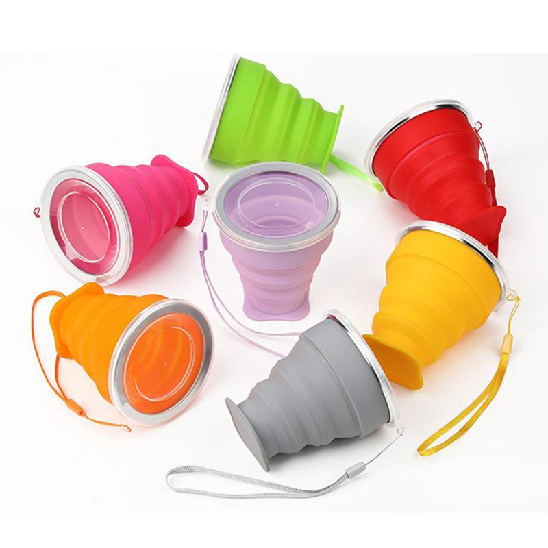 200ML Silicone Folding Cup Drinkware Tumblers Retractable Outdoor Travel Camping Water Cups Mug With Lanyard