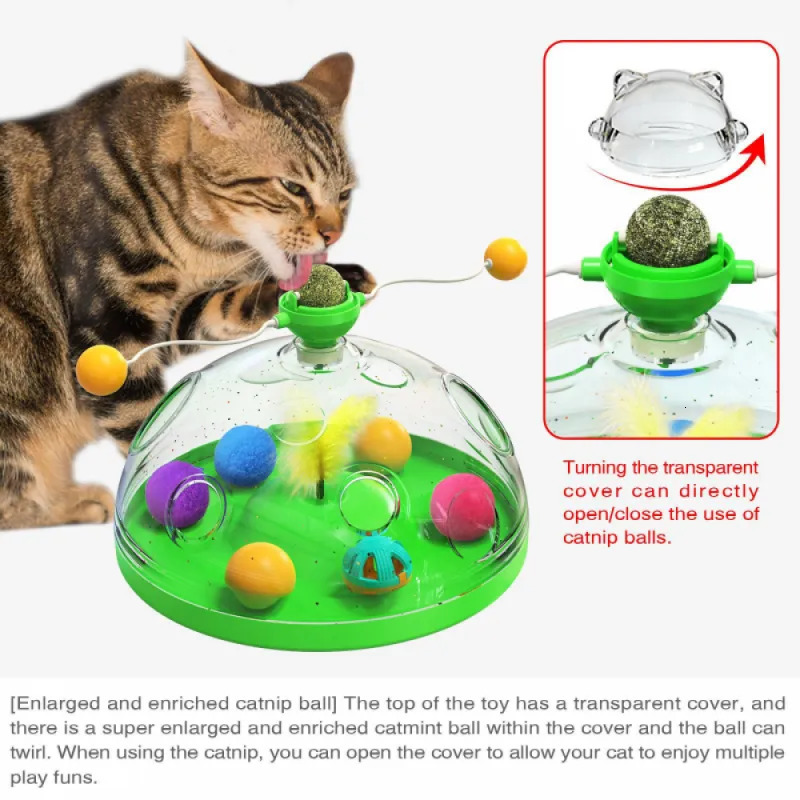 Cat Toys Cat Puzzle Toys Indoor for Kitten Interactive Games Spinning Track Balls Feather Teaser Toy Stimulation Brain Treasure Chest 231011