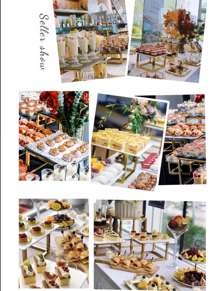 16PCS Shiny Gold Cake Stand With White Trays Buffet Plates Candy Decoration Holder Wedding Table Centerpieces Dessert Holder Pastry Cookie bread food 
