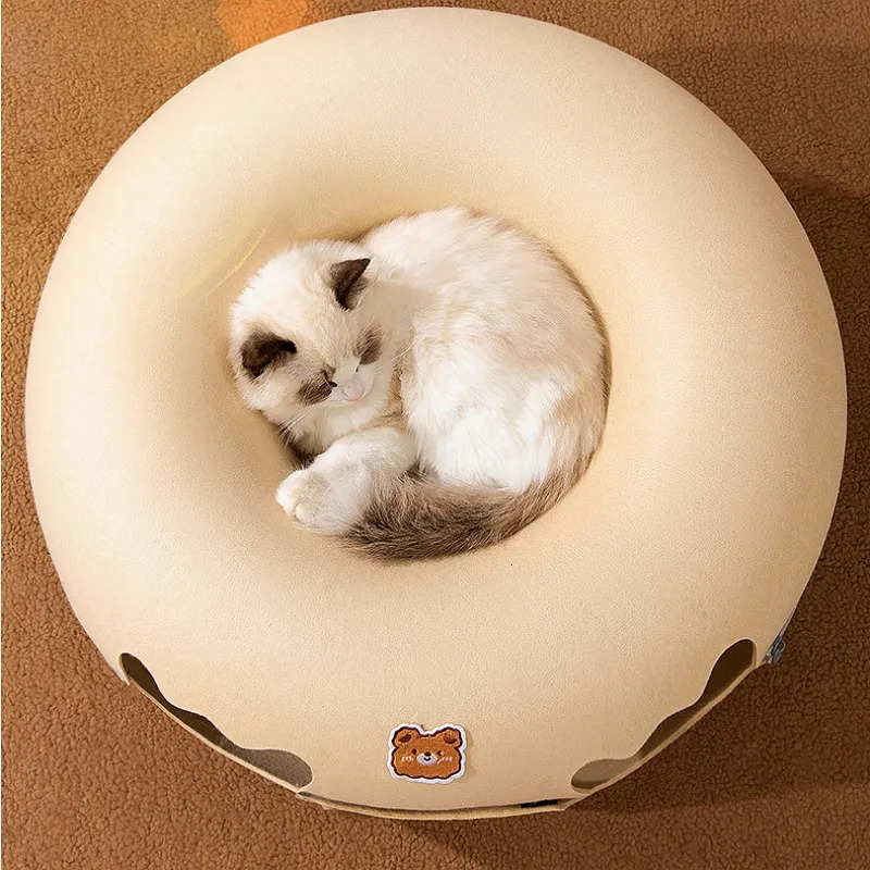 Cat Beds Furniture Cute Cartoon Shaped Interactive Toy for Cats House Felt Tunnel Cave Beds Removable Donut with Zipper Nest Basket Kitten Supplies 23