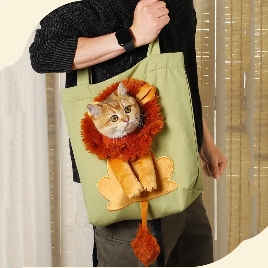 Lion Shaped Cute Carrier Portable Pet Canvas Shoulder Carrying Chest Outdoor Tote Bag Travel Handbag for Small Cat Dog Animal Supplies Green C30