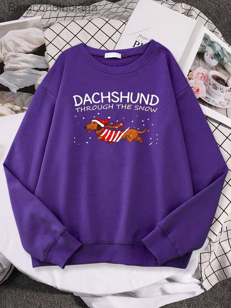 Women's Hoodies Sweatshirts Dachshund Through The Snow Funny Dog Christmas Womne Hoody Yule Gift Trend Full Sleeve Pullover Street Comfortable Sp