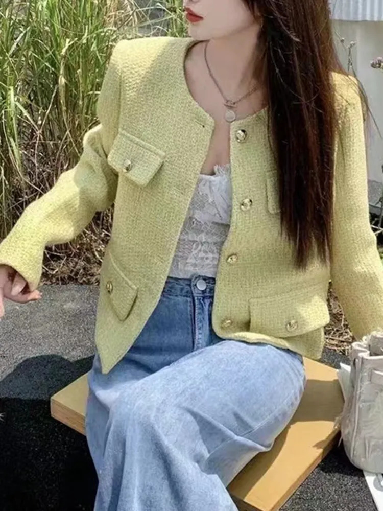 Women's Jackets HMA High Quality Women Fashion Jackets Black Tweed Elegant Coats Ladies Spring Autumn Woolen Women Clothes 231010