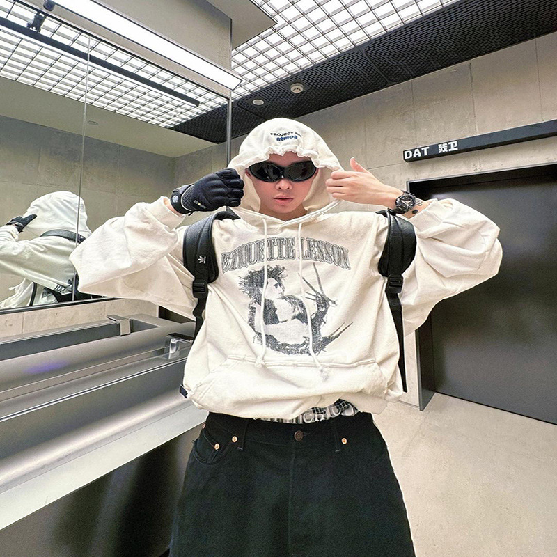 Grailz Project Pocket Scissorhands Edward Vintage High Street Men's and Women's Loose Hooded Style for Men Zipper Jacket for Men