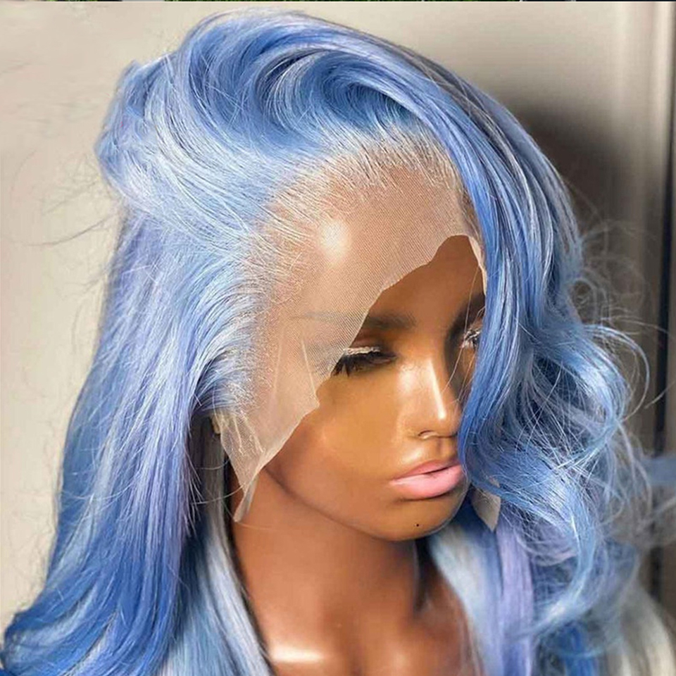 Peruvian Blue Colored Human Hair Wigs for Women Preplucked Transparent 13x4 Lace Frontal Wig 613 Body Wave Lace Front Wig Cosplay Synthetic Wig