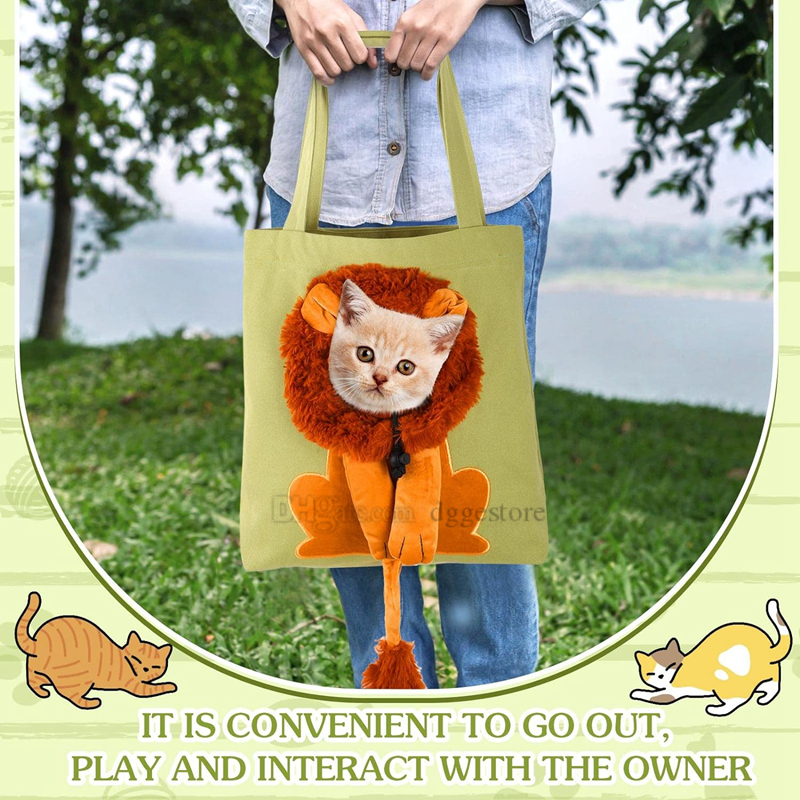 Lion Shaped Cute Carrier Portable Pet Canvas Shoulder Carrying Chest Outdoor Tote Bag Travel Handbag for Small Cat Dog Animal Supplies Green C30