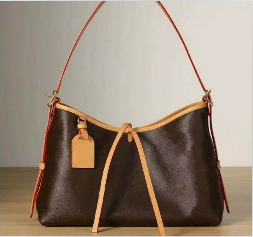 classic brand cowhide leather material lock buckle Large capacity shopping bags zipper hidden bag casual canvas inside material shoulder strap handbag bucket ba