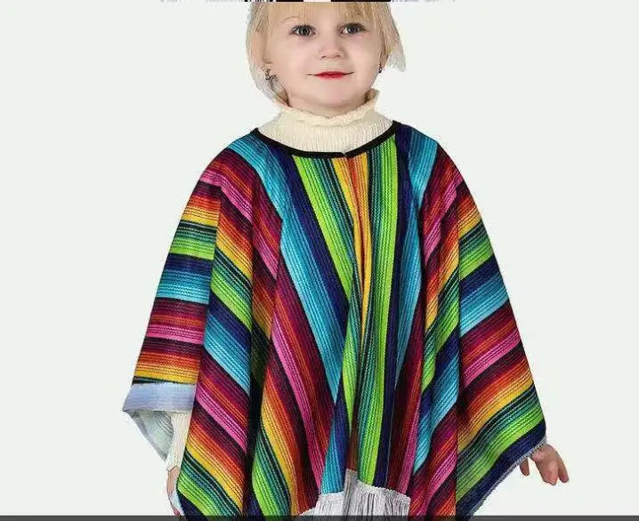 Scarves rainbow colorful stripted Halloween Cosplay Costumes Kids Adult Mexican cloak Clothes Hawaii Clothing performance AMPARTY 231010