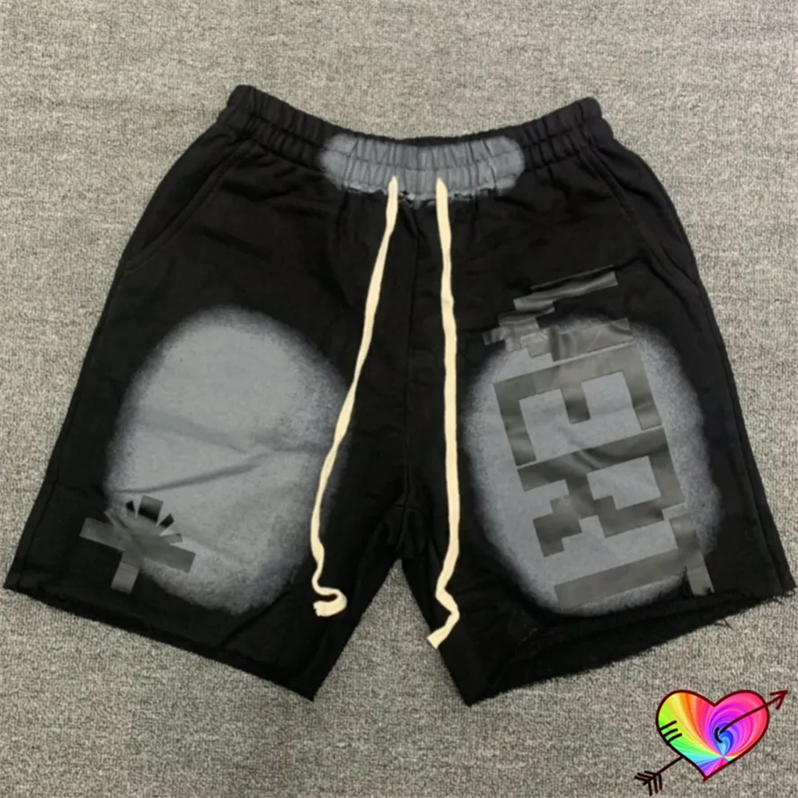 Black Wash Shorts Men Women Shorts Long Drawstring Pockets Breeches