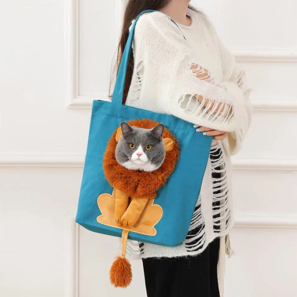 Lion Shaped Cute Carrier Portable Pet Canvas Shoulder Carrying Chest Outdoor Tote Bag Travel Handbag for Small Cat Dog Animal Supplies Green C30