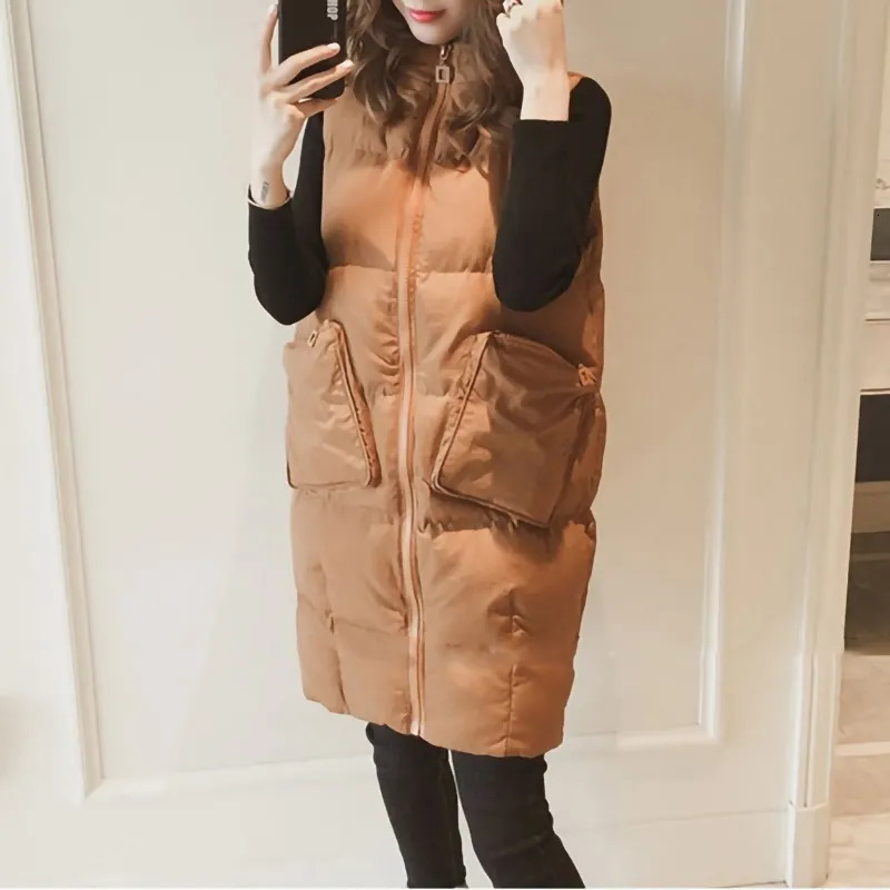 Women's Vests Winter Women Vest Waistcoat Long Cotton Jacket Loose Oversize Warm Bread Jacket Sleeveless Hooded Woman Jacket with Pocket 231010
