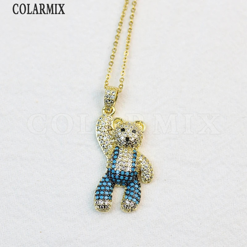 Chokers 5 strands Bear necklace Cartoon bears animal jewelry colors stone jewels for women 231010