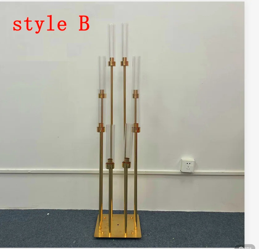 Decorative Objects Figurines 4510pcs 8 Heads Metal Candelabra Candle Holders Road Lead Table Centerpiece Gold Candelabrum Stand Pillar 231010 XJ260305