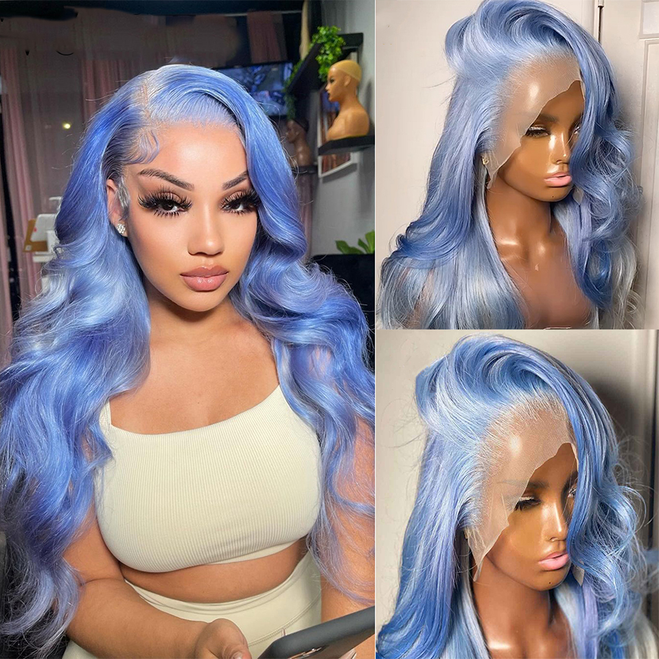 Brazilian Blue 13X6 Body Wave Lace Front Human Hair Wigs on Sale 13X4 Glueless 30 Inch Blonde/brown/red/pink Colored Synthetic Lace Frontal Wig