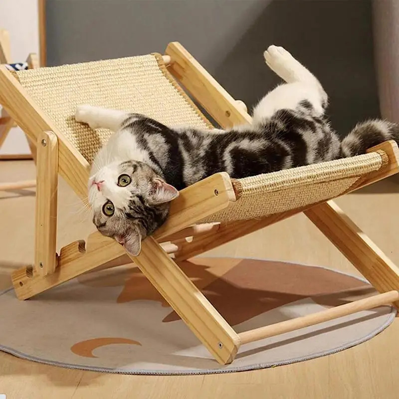 Cat Beds Furniture Cat Rocking Chair Cat Elevated Bed Adjustable Pet Lounger Hammock Chair Pet Sisal Bed Puppy Sleeping Nest House For 10kg Pet 231011