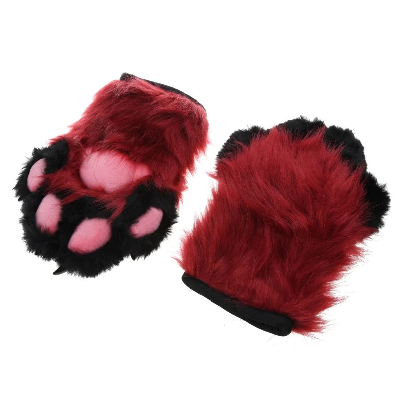 Five Fingers Gloves Furry Paw Cosplays Wolf Bear Animal Plush Mittens for Women Girls Drop 231010