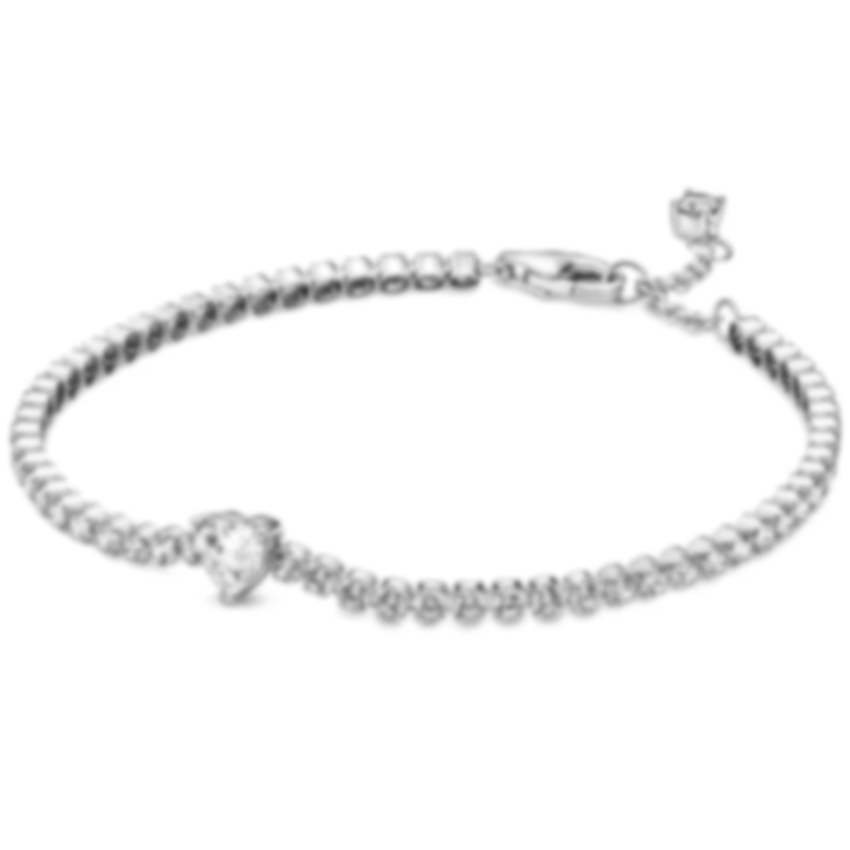 Sparking Clear Heart Blue Red Pave Round Tennis Bracelet 925 Sterling Silver Bangle Fit Popular Bead Charm DIY Jewelry