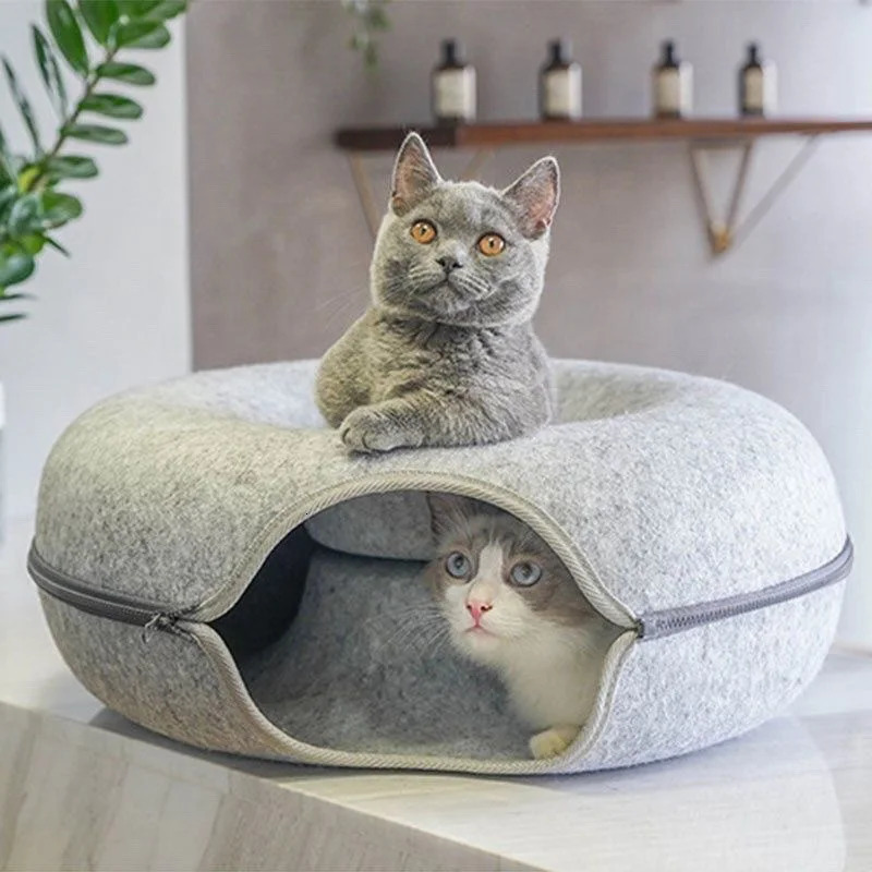 Cat Beds Furniture Cat Bed Felt Donut Shape Pet Cat Tunnel Interactive Toys Funny Dual-use Indoor Cats Training Toy Removable Durable Kitten House 231