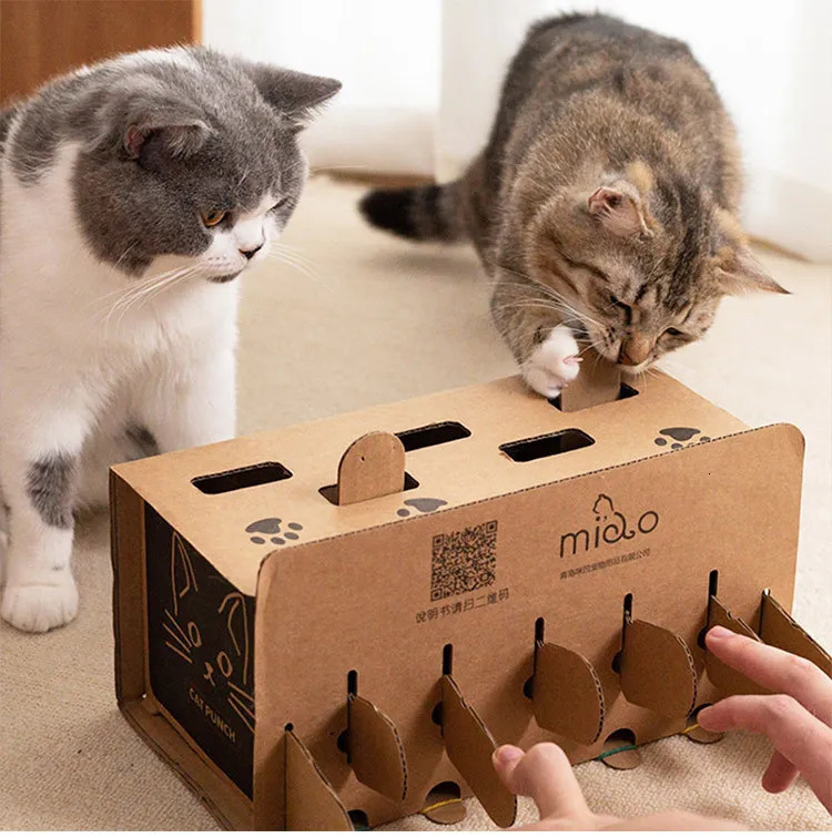 Cat Toys Cat Whack-a-mole Carton Toy Kraft Paper Corrugated Paper Gopher Machine Cat Toys Human Pet Interactive Pet Supplies 231011