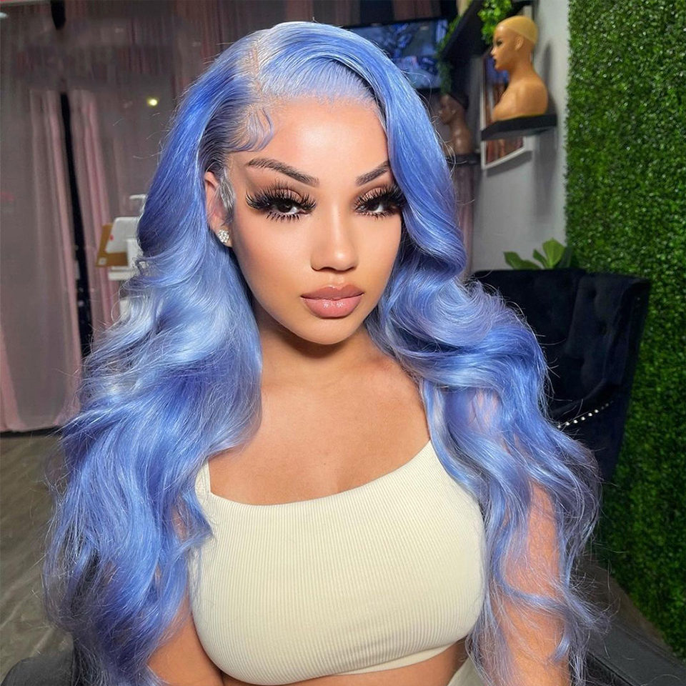 Peruvian Blue Colored Human Hair Wigs for Women Preplucked Transparent 13x4 Lace Frontal Wig 613 Body Wave Lace Front Wig Cosplay Synthetic Wig