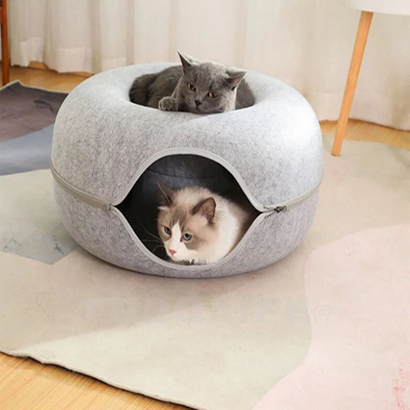 Cat Toys Cute Cats Tunnel Toys For 2 Pets Donut Cat Bed Interactive Game Toy Indoor Kitten Sports Equipment Sleeping House Training Props 231011