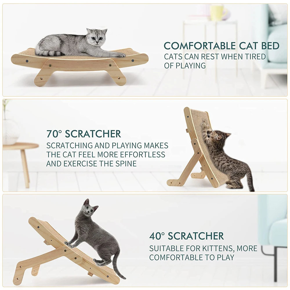 Cat Furniture Scratchers Cat Scratcher Cardboard with Solid Wooden Frame Durable Scratching Bed Reversible Furniture for Indoor Cats 5 in 1 231011