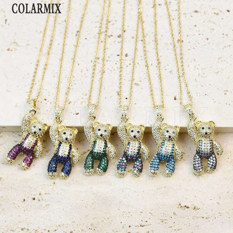 Chokers 5 strands Bear necklace Cartoon bears animal jewelry colors stone jewels for women 231010