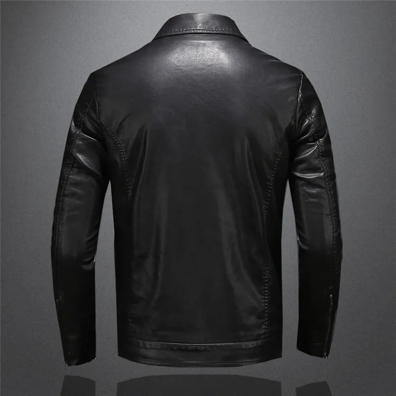 Men's Leather Faux Leather Men's Motorcycle Leather Jacket Large Size Pocket Black Zipper Lapel Slim Fit Male Spring and Autumn High Quality