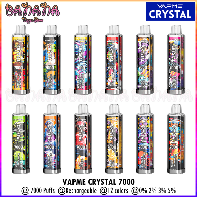 VAPME Crystal 7000 Disposable Vape Pen Device 7K Puffs Mesh Coil Rechargeable E Cigarettes 0% 2% 3% 5% 12 Flavors