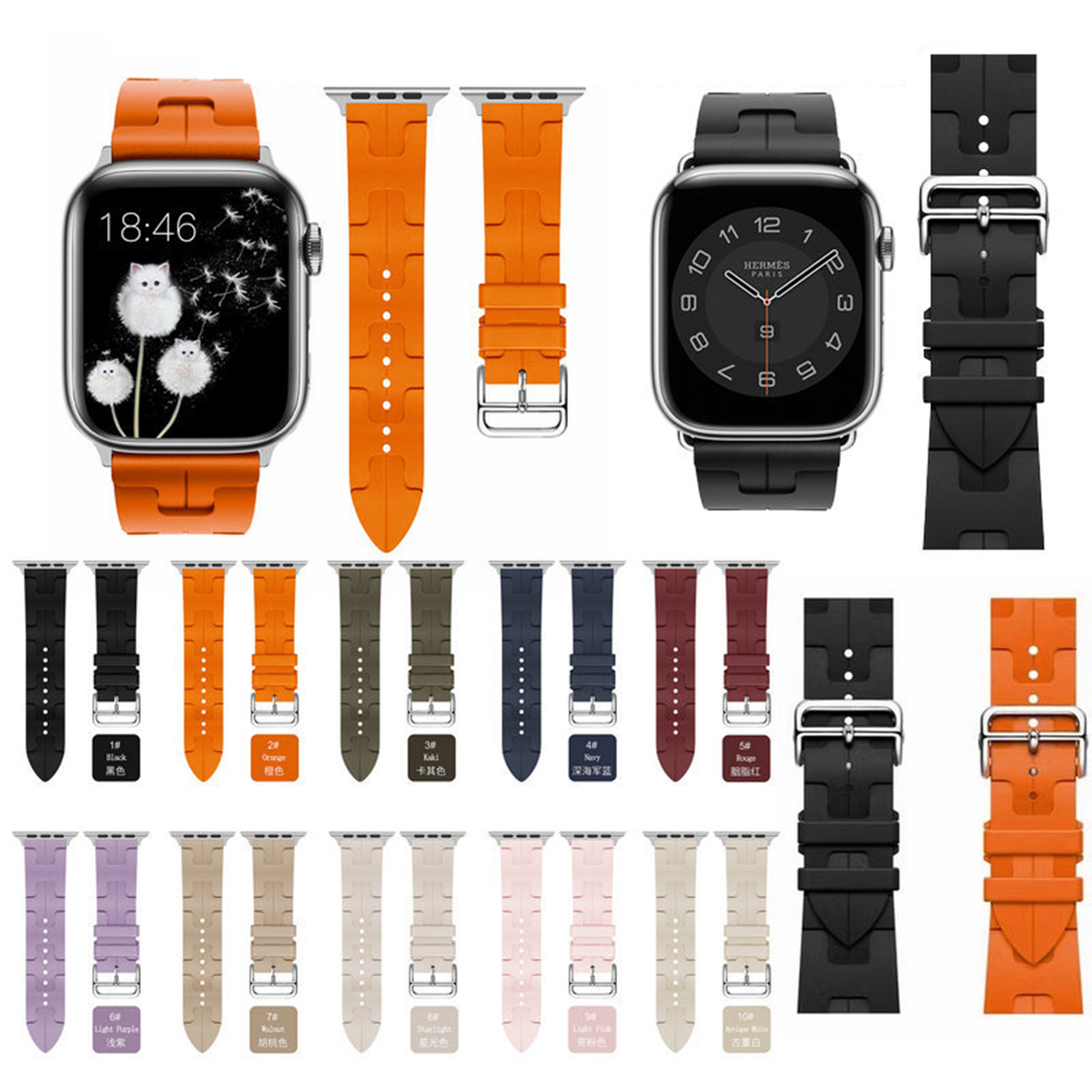 Easy Replace Silicone Bands Luxury H Style Alloy Buckle Straps For Apple Watch Series 1 2 3 4 5 6 7 8 9 Ultra SE Ultra2 38/40/41Mmm 42/44/45mm 49mm