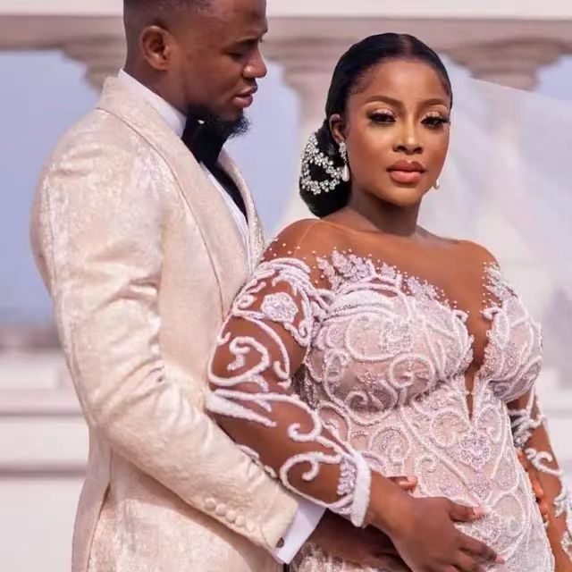 2023 arabic Elegant Mermaid Wedding Dresses Long Sleeve Bridal Gowns Beads Lace Applique Nigerian Arabic Marriage Dress Robe De Mariee Princess Celebr