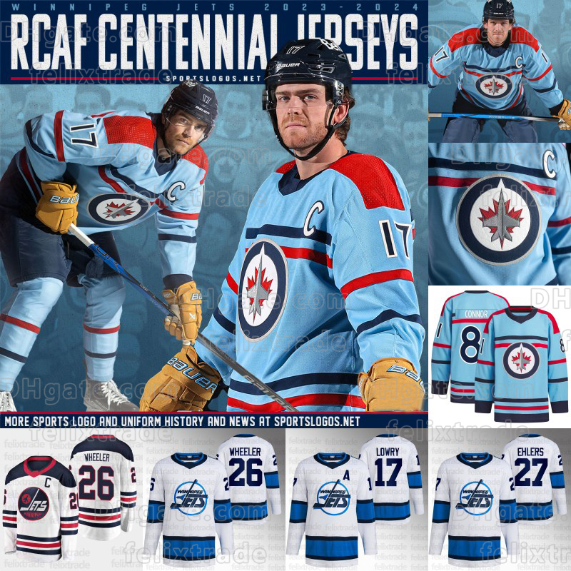 Kyle Connor Dominic Toninato Winnipeg 2023-24 RCAF Centennial Light Jersey Josh Morrissey Kyle Connor Nikolaj Ehlers Dubois Nate Schmidt Dale Hawerchuk jets jersey