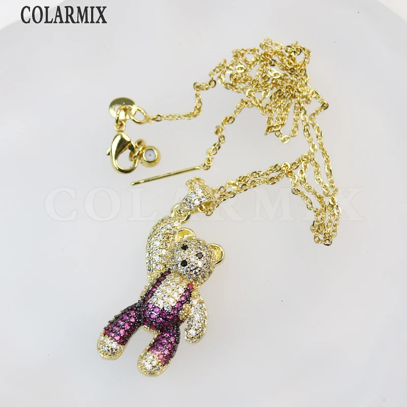 Chokers 5 strands Bear necklace Cartoon bears animal jewelry colors stone jewels for women 231010