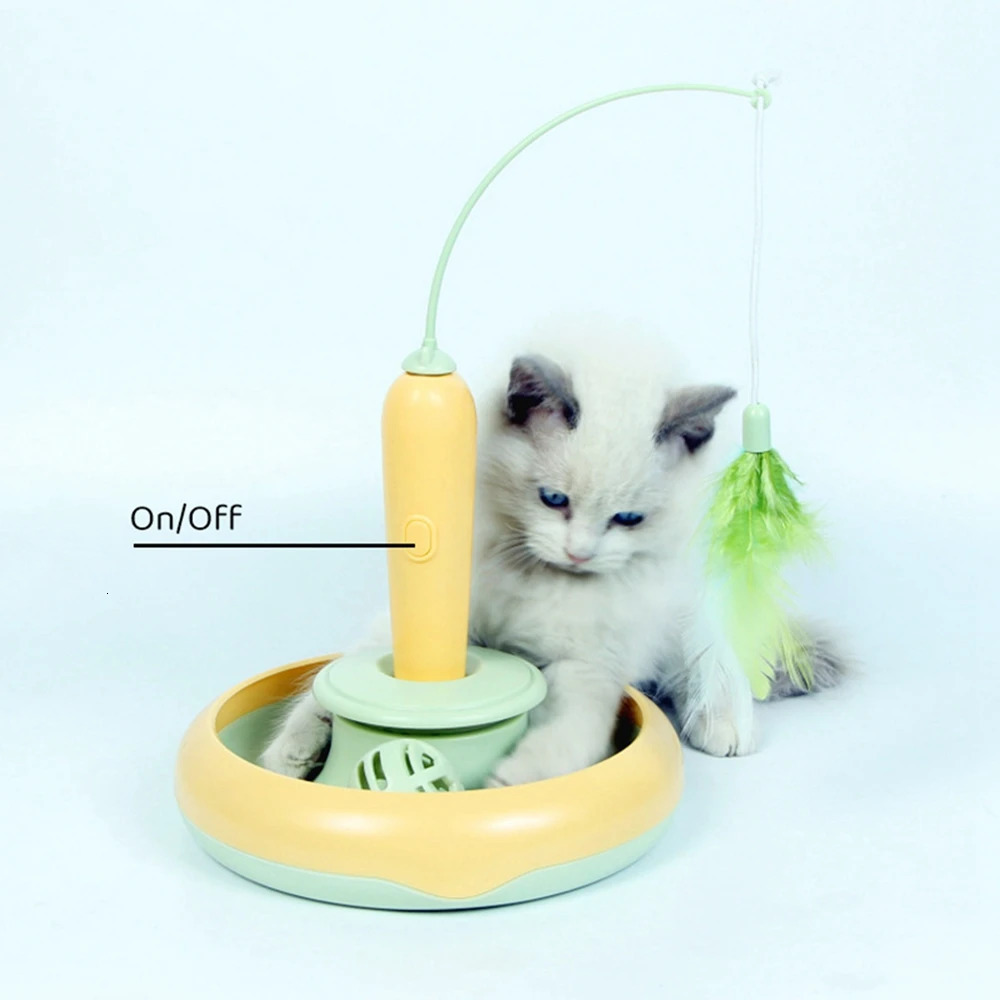 Cat Toys 2 In 1 Electric Cat Stick and Tracks Toy Automatic Rotating Interactive Cats Toys Tracks Ball Turntable Pet Kitten Funny Sticks 231011