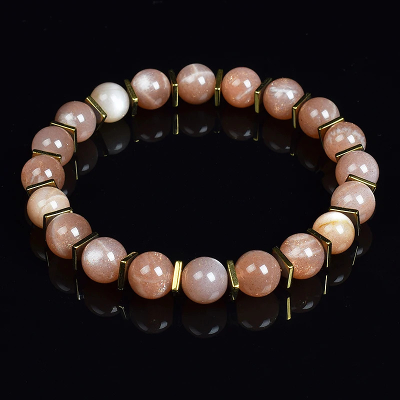 Charm Bracelets Grey Labradorite Bead Natural Stone And Golden Hematite Square Slice Bracelet Moonstone Men Women High Guality Jewelry 231011