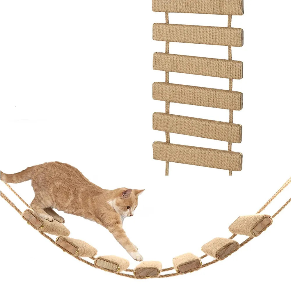 Cat Furniture Scratchers Cat Bridge Ladder With Sisal Rope And Climbing Frame Kitten Toys Climber Step Scratcher Post Furniture Ideal For Playful Cats