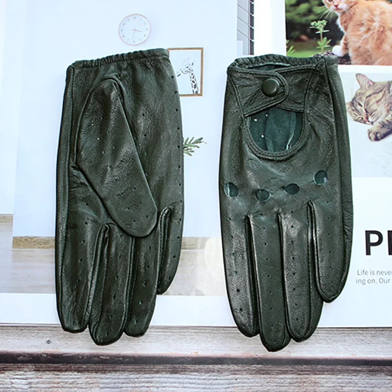 Five Fingers Gloves 100 Genuine Leather Driving Glove's SingleLayer Thin Fashion Hollow Breathable Short Spring and Summer Driver 231010